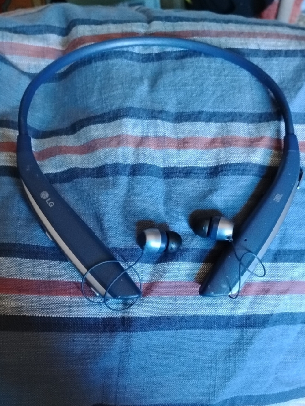 LG Navy Blue Neckband Bluetooth Earbuds